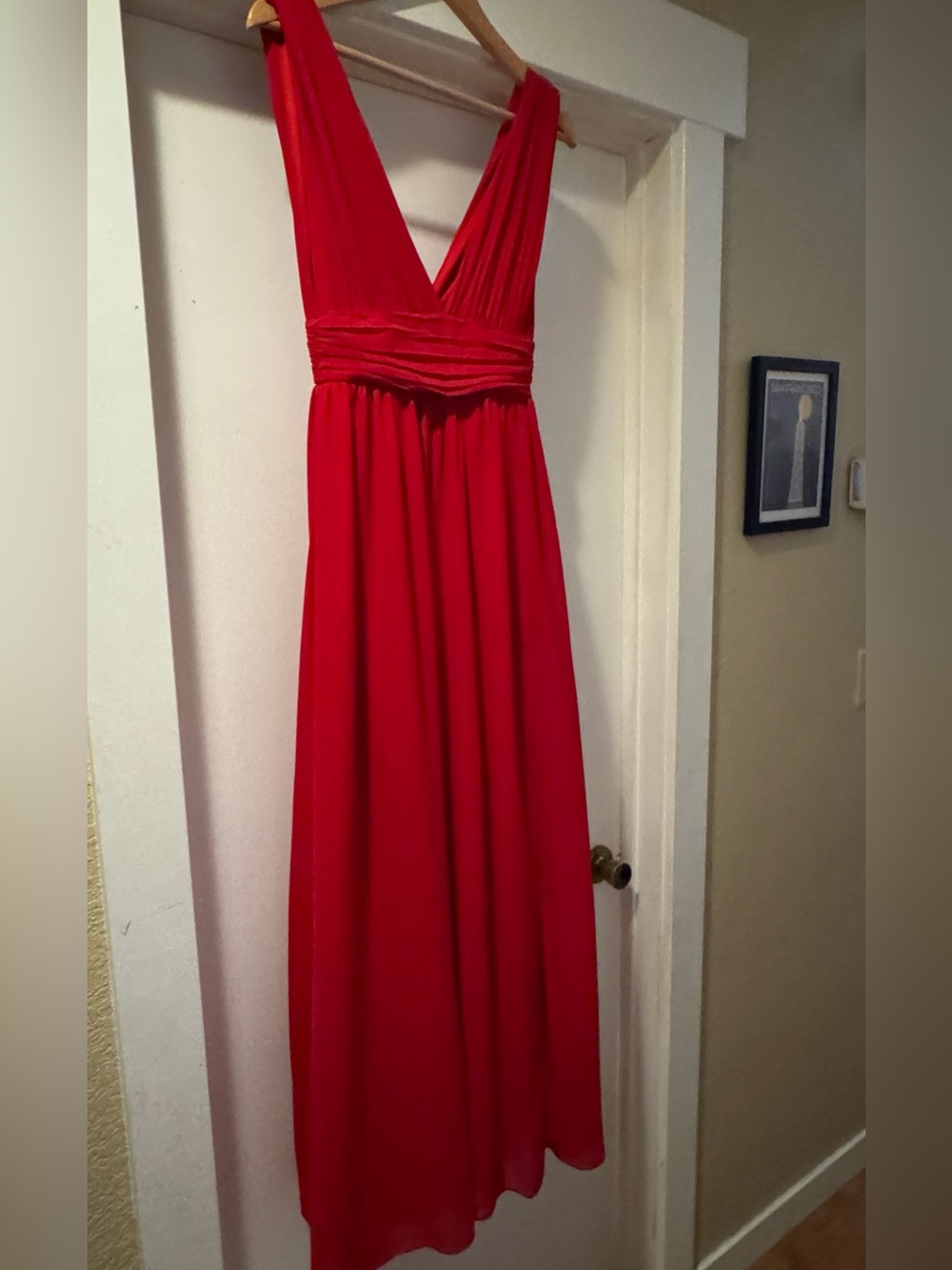 Lulus Red Bridesmaid Maxi Dress XS NWT Wedding Guest Formal V Neck Flowy Evening
